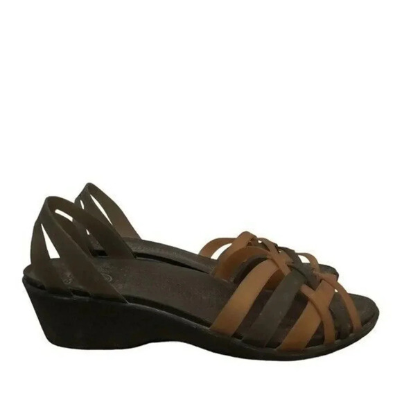Crocs Haurache Brown Braided Open Toe Wedge Sandals 9 - Picture 1 of 5